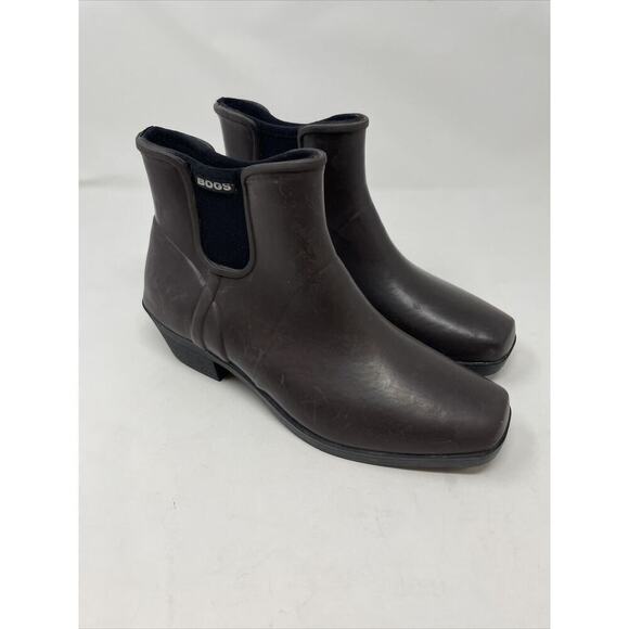 Bogs Valerie Ankle Rubber Rain Booties Slip On Women'S Size 7 Dark Brown - Picture 1 of 15